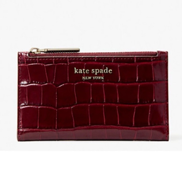 kate spade Handbags - KATE SPADE Spencer Croc Embossed Leather Small Slim Bifold Red Wallet